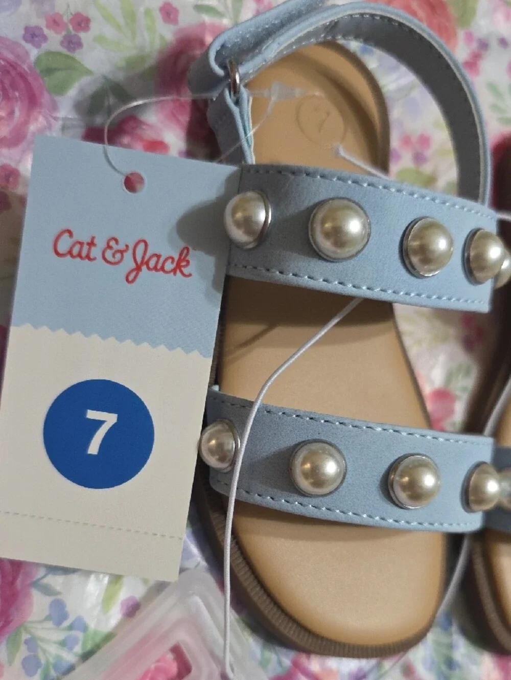 Cat & Jack Light Blue Pearl Strap Girls Sandals